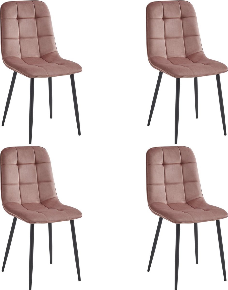Colenis® - Ela Eetkamerstoel - Set Van 4- Roze - Fluweel - Velvet - Industrieel