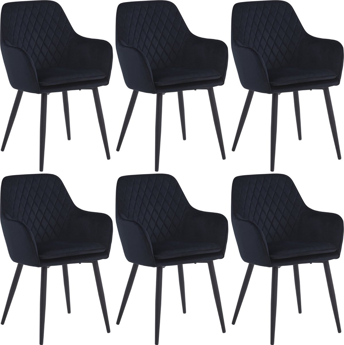 Colenis Laura Eetkamerstoel - Set Van 6 - Zwart - Velvet - Industrieel - Met armleuning
