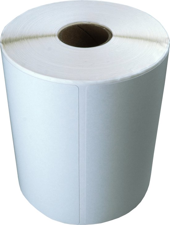 Witte rol met blanco etiketten. Afmetingen 102mm x 210mm.