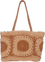 Schoudertas Beige/Zandkleur - Grote Granny Squares - Handgemaakt - Rits en Voering - B-35cm x D-10cm x H-25(48/88)cm