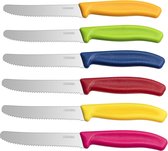 Ensemble de 6 couteaux de table colorés avec bord dentelé, couteau à pain, couteau de petit-déjeuner, couteau de table en acier inoxydable, set de couteaux à couverts pour la restauration à domicile, passe au lave-vaisselle
