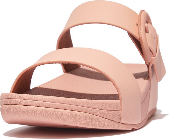 FitFlop Lulu Covered-Buckle Raw-Edge Leather Slides ROZE - Maat 40