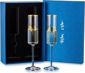 Flûtes à champagne de Mariage : Set de 2 Flûtes à champagne en Cristal avec Emballage Cadeau Verre à Tige Gravé Personnalisé Verres à Boire Transparents Mr et Mrs avec Bord Doré