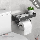 Borvat® WC rolhouder met bakje - Zonder te boren - Met luxe plateau voor telefoon - Lichtgewicht - Zelflevend -Grijs