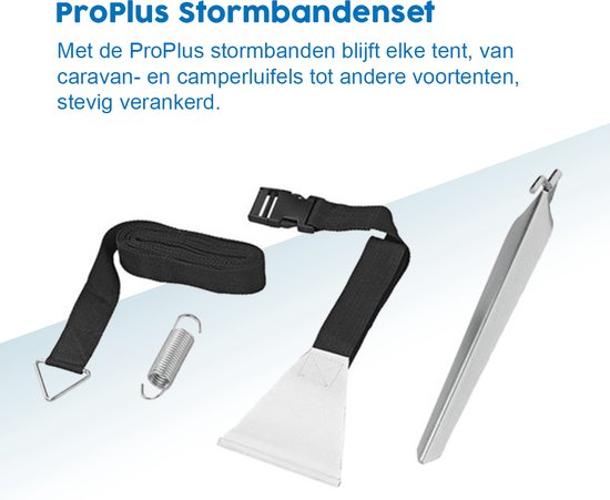 ProPlus Stormbandenset – 3,2 M – Met Peesbevestiging voor Luifelrail - Stormlijnset – Tent Stormkit – Caravan- en camperluifels – Voortenten – Compleet pakket – Incl. stormharingen & veer - ProPlus