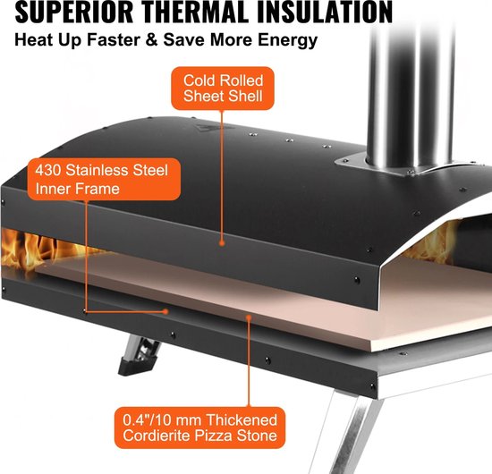 Vevor - Draagbare Pizza Oven - Outdoor- 304.8mm - Gas Houtpellets Houtskool Pizza Oven - RVS Pizza Oven - Max 540℃ - Schep & Pizza Steen & Draagtas - Premium Houtgestookte Pizza Oven voor Tuin van VEVOR — afbeelding 5