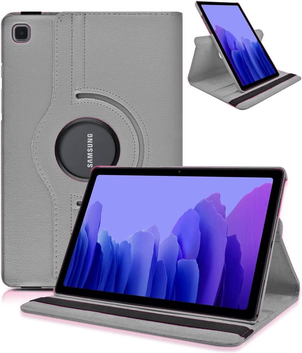 Book Cover Geschikt voor: Samsung Galaxy Tab A7 10.4 (2020) T500 / T505 Multi Stand Case - 360 Draaibaar Tablet hoesje - Tablethoes Grijs + 1x Screenprotector
