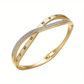 Lucardi Dames Armband bangle wit kristal - Staal - Armband - Cadeau - Stijlvol - Goudkleurig