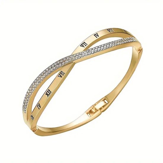 Lucardi Dames Armband bangle wit kristal - Staal - Armband - Cadeau - Moederdag - Stijlvol - Goudkleurig