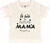 T-shirt Kinderen "Ik heb de liefste mama ooit!" Moederdag | korte mouw | Wit/zwart | maat 122/128