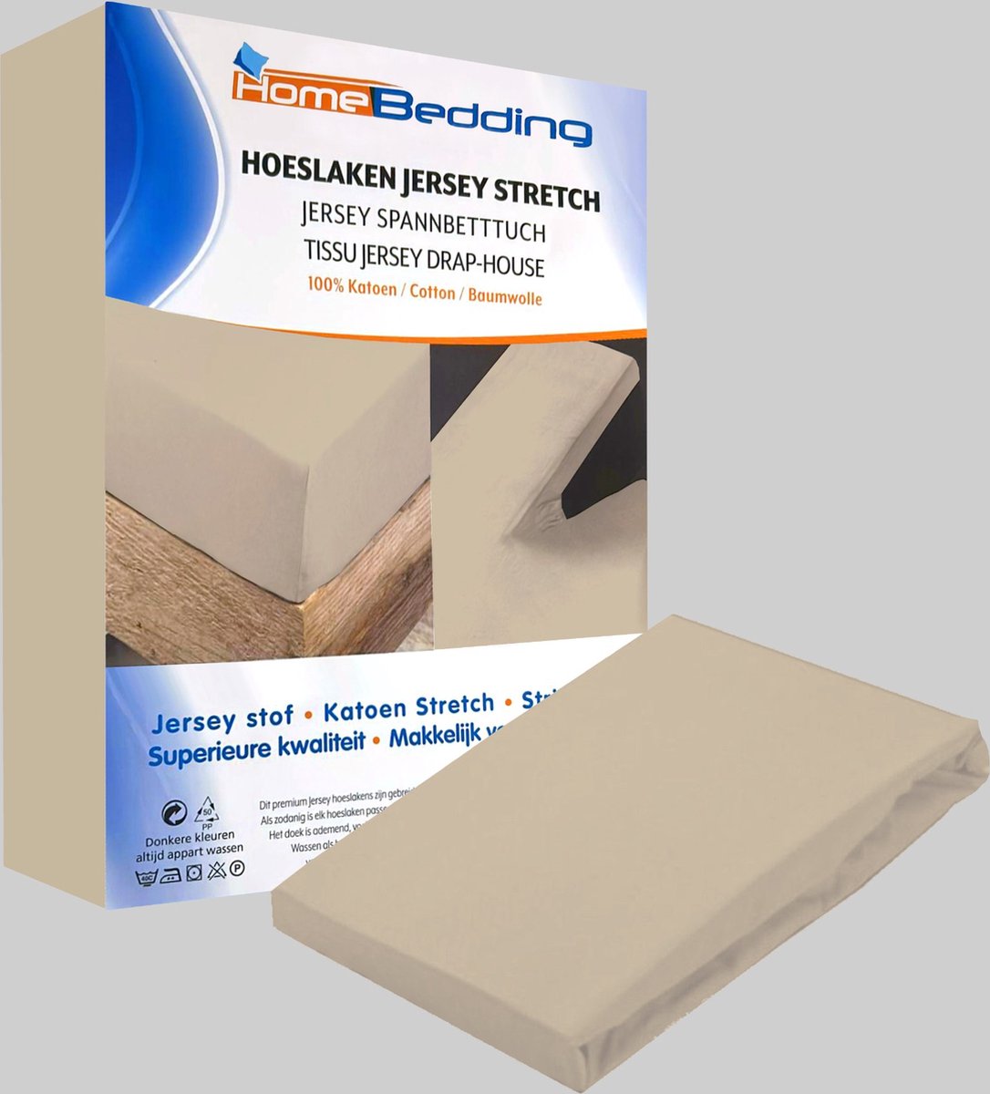 Premium hoeslaken-jersey-100% katoen -stretch-Lits-jumeaux-200x200 +40cm-Hoekhoogte- geschikt voor boxspring- -Ivoor