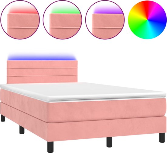 vidaXL-Boxspring-met-matras-en-LED-fluweel-roze-120x190-cm