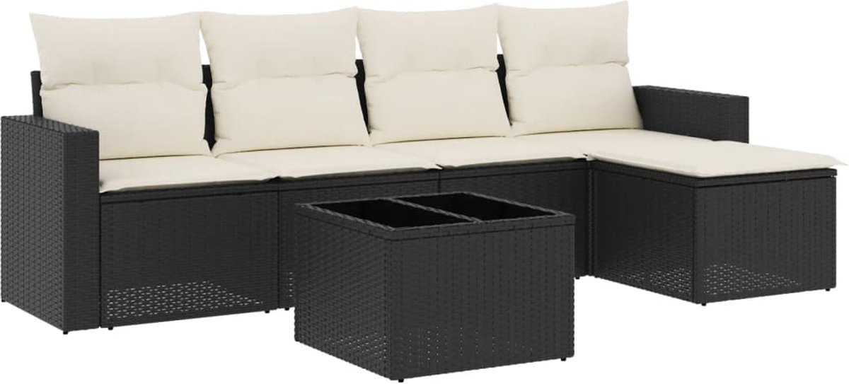 vidaXL 6-delige - Loungeset - met - kussens - poly - rattan - zwart