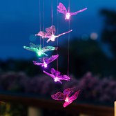 Zonne-windklokkenspel, kleur veranderende windgong led buitenlicht patio gazon tuinieren geschenken (vlinder-transparant)