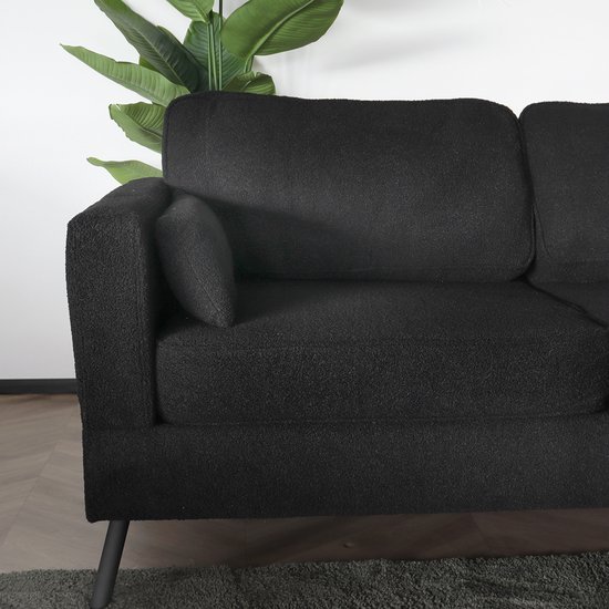 Canapé d'angle design Lizza 269 cm, canapé lounge en peluche noir, canapé gauche et droit