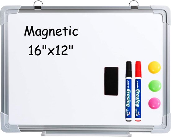 Idena 10414 - Whiteboard met aluminium frame, ca. 40 x 60 cm, inclusief 6 magneten en spons, geschikt voor wandmontage, ideaal voor kantoor en thuis, zonder maker