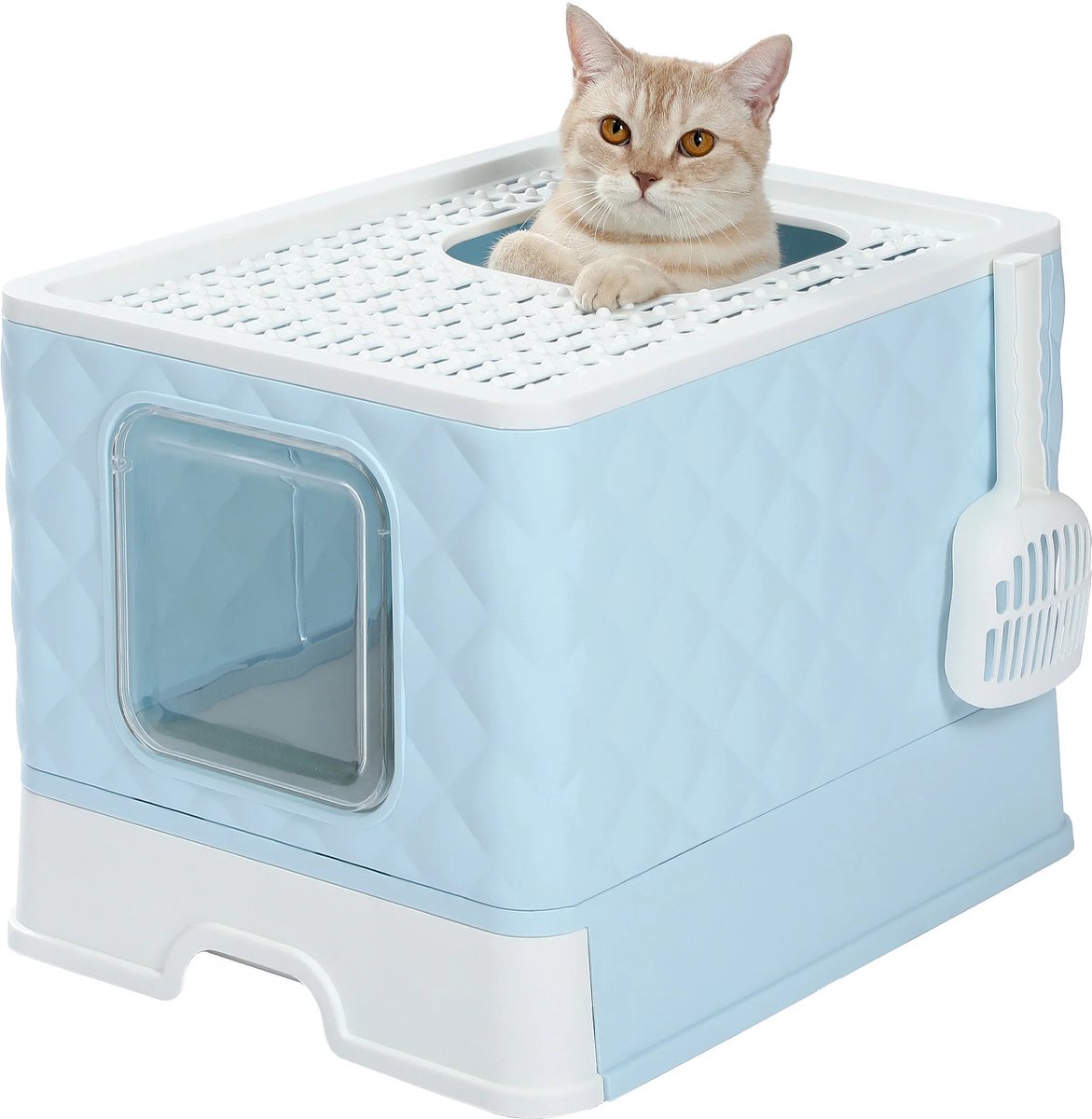 Kattenbak - Kattenbak met schepje - Opvouwbaar - Lichtblauw - 40cm/50cm/37cm - Makkelijk schoon te maken kattenbakvulling - Kattenbakken