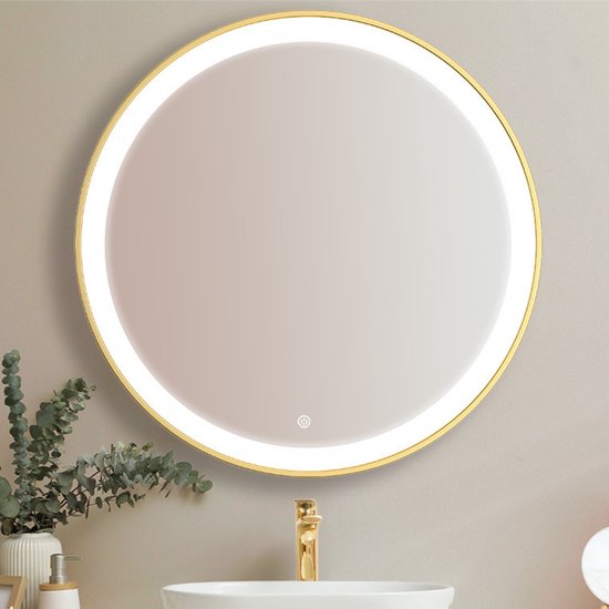 Foto: Lomazoo badkamerspiegel goud met led verlichting badkamer spiegel spiegel badkamer spiegel douche verwarming anti condens 80 cm rond paris 