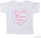 Soft Touch T-shirt Shirtje Korte mouw "De liefste mama is toevallig mijn mama" Unisex Katoen Wit/roze Maat 62/68