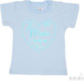 Soft Touch T-shirt Shirtje Korte mouw "De liefste mama is toevallig mijn mama" Unisex Katoen Blauw/aqua Maat 62/68