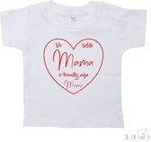 Soft Touch T-shirt Shirtje Korte mouw "De liefste mama is toevallig mijn mama" Unisex Katoen Wit/rood Maat 62/68