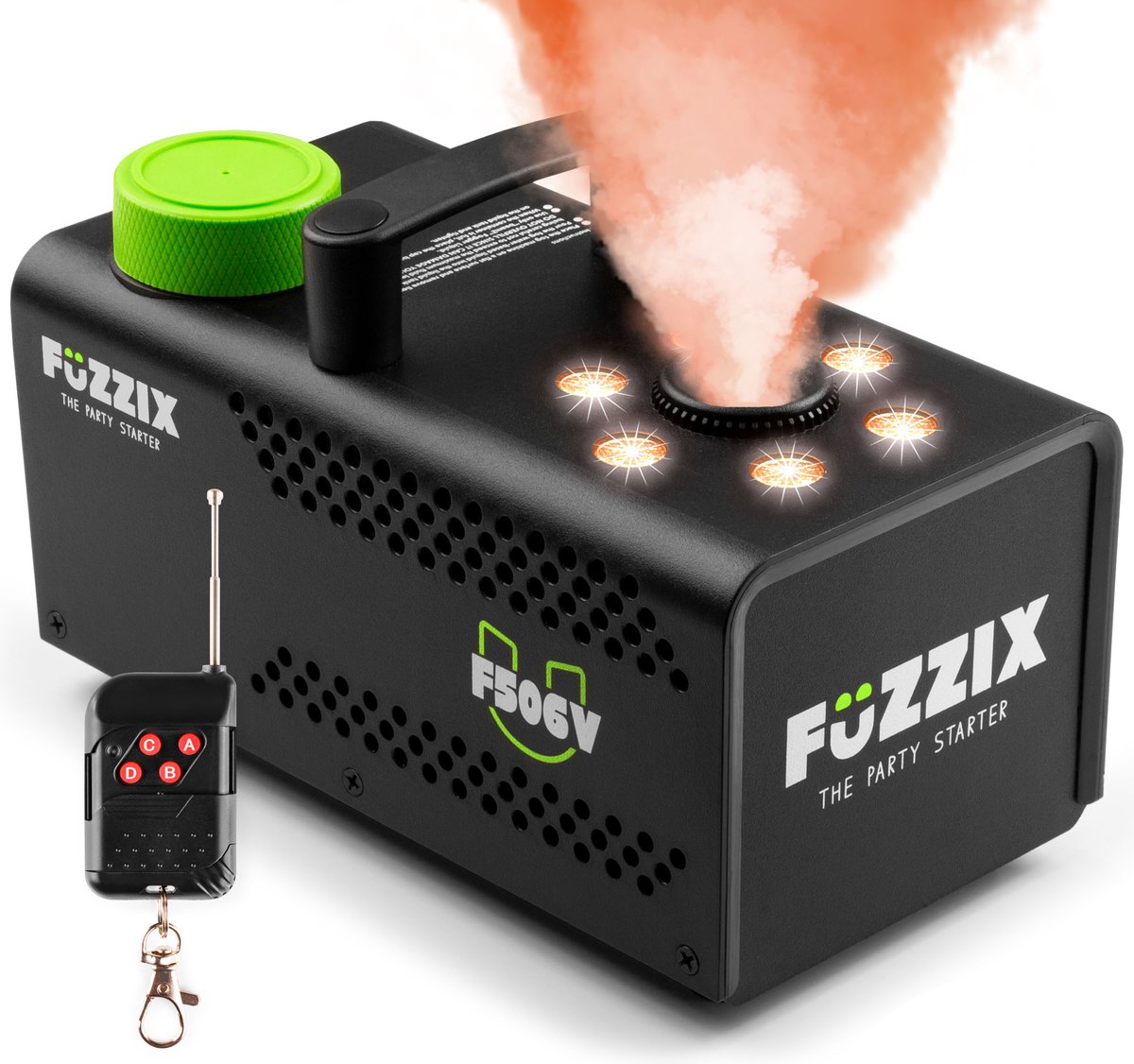 Verticale Rookmachine met lichteffect - Fuzzix F506V - 500 watt rookmachine met 6 RGB LEDS - Draadloze afstandsbediening