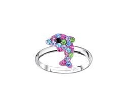 Zilveren verstelbare kinderring dolfijn met kristalletjes | one-size fits all | Zilverana | Sterling 925 Silver
