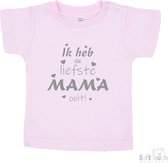 Soft Touch T-shirt Shirtje Korte mouw "Ik heb de liefste mama ooit!" Unisex Katoen Roze/grijs Maat 62/68