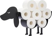 Metalen toiletpapier rolhouder - matzwarte toiletpapierhouder in dierstijl, vrijstaande en wandmontage toiletpapier opbergcontainer voor badkamer, huis, keuken, toilet (hond)