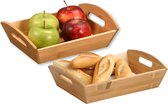 Kesper Brood/fruit mandje - 2x - bamboe - beige - L31 x B23 x H9 cm - met handvaten