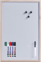Tableau blanc/tableau mémo magnétique Zeller - avec bord en bois - 40 x 60 cm - avec 4x marqueurs Power Liner