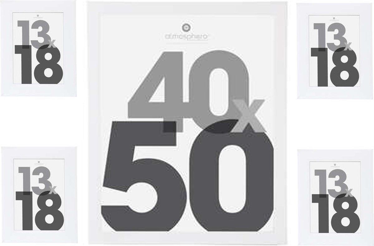 Atmosphera Fotolijstjes set Olympus - 5x stuks - wit frame - Kunststof/glas - in 2 formaten - 30x40 cm en 13x18 cm