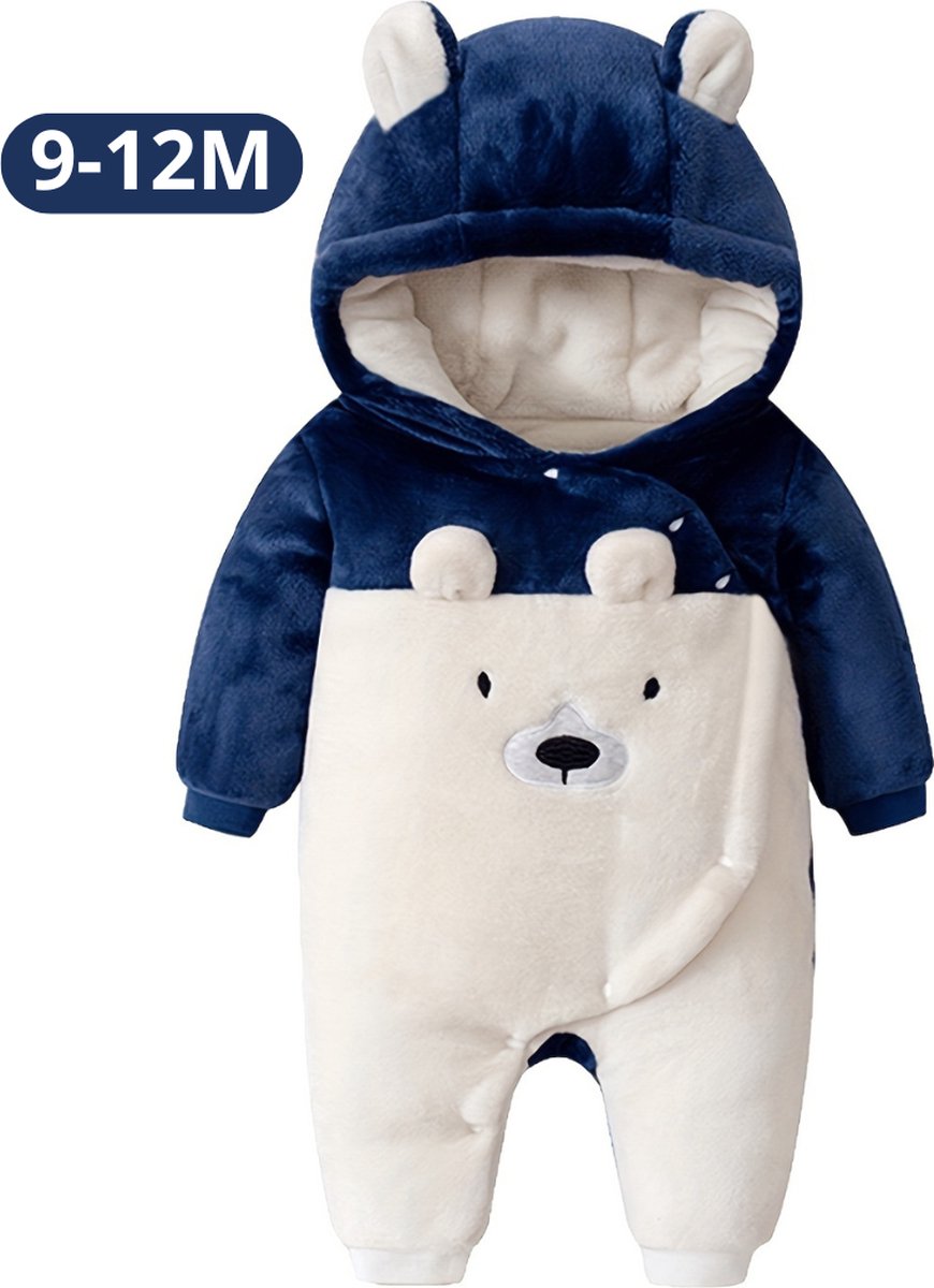 Livano Romper - Berenpakje Baby - Winterpak - Onesie - Teddy - Pakje - Jongen - Meisje - 9-12 Maanden - Blauw