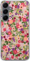 Shockproof hoesje - Geschikt voor Samsung Galaxy A55 - Floral garden - Extra sterke case - TPU/polycarbonaat - Bloemen - Roze, Transparant