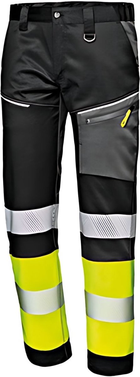 SIR SAFETY CONTRAST Hi-Vis Stretch Werkbroek Heren Zwart Geel – Reflecterend, Kniezakken, Gereedschapszak met Rits – D-ring & Hamerlus