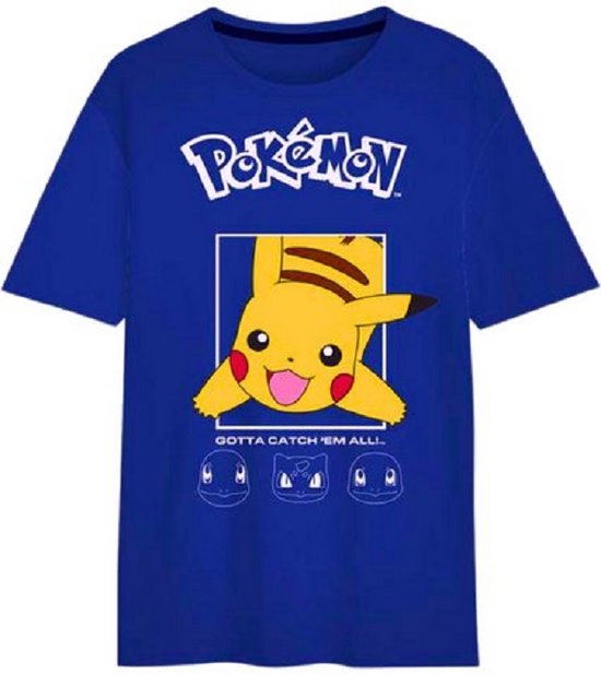 Pokemon - Pikachu - t-shirt - unisex - kinder - tiener - korte mouw - blauw - maat 134/140