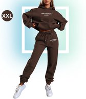 Livano Jogging Suit Femme - Home Suit - Survêtement - Adultes - À capuche - Jogging Suit - Jogging Suit - Café - Taille XXL