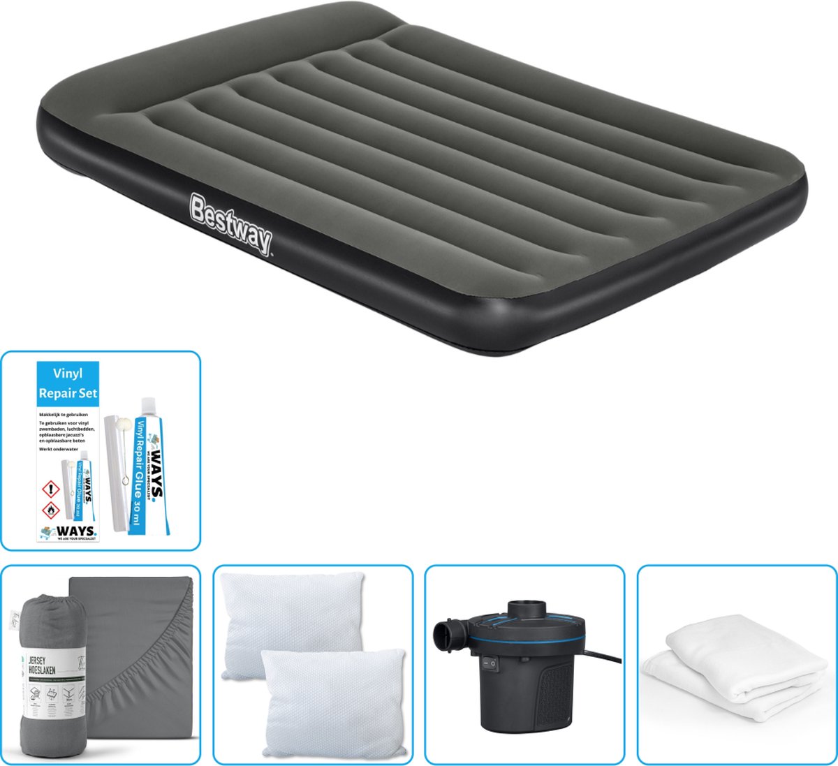 Bestway luchtbed - Twijfelaar - 137 x 191 x 30 cm - Groen - Inclusief Hoeslaken - Kussen - Kussenbeschermer - Pomp en Reparatieset