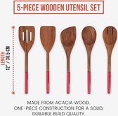 Koken houten gebruiksvoorwerpen, lepels, spatel voor keuken, 5-delige set, 12 inch lang, niet-stick kookgerei gereedschap of gebruiksvoorwerpen (rood)