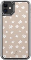 Hoesje geschikt voor iPhone 11 - Cute flowers - 2in1 backcover - Bloemen - Beige - Leuke Telefoonhoesjes