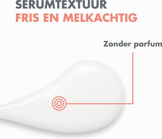 Frisse, melkachtige serumtextuur, zonder parfum.