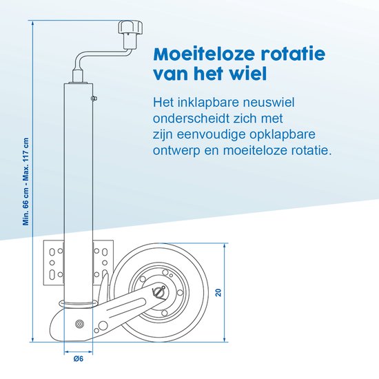 Proplus Inklapbare Neuswiel voor Caravan, Vouwwagen en Aanhangwagen Ø60 mm - 200 x 600 mm - Steunwiel - Rubberband - Max. 400 kg van ProPlus — afbeelding 2