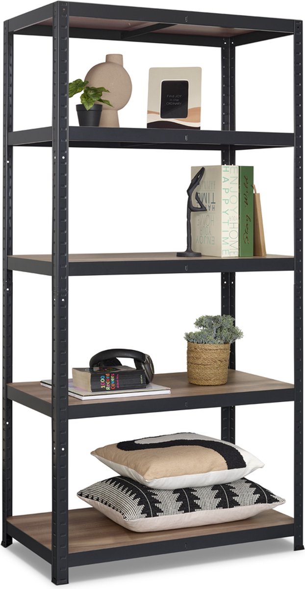 Avasco Stellingkast Maxi - stellingrek - houtlook - zwart metalen frame - 176x90x45 - 5 planken