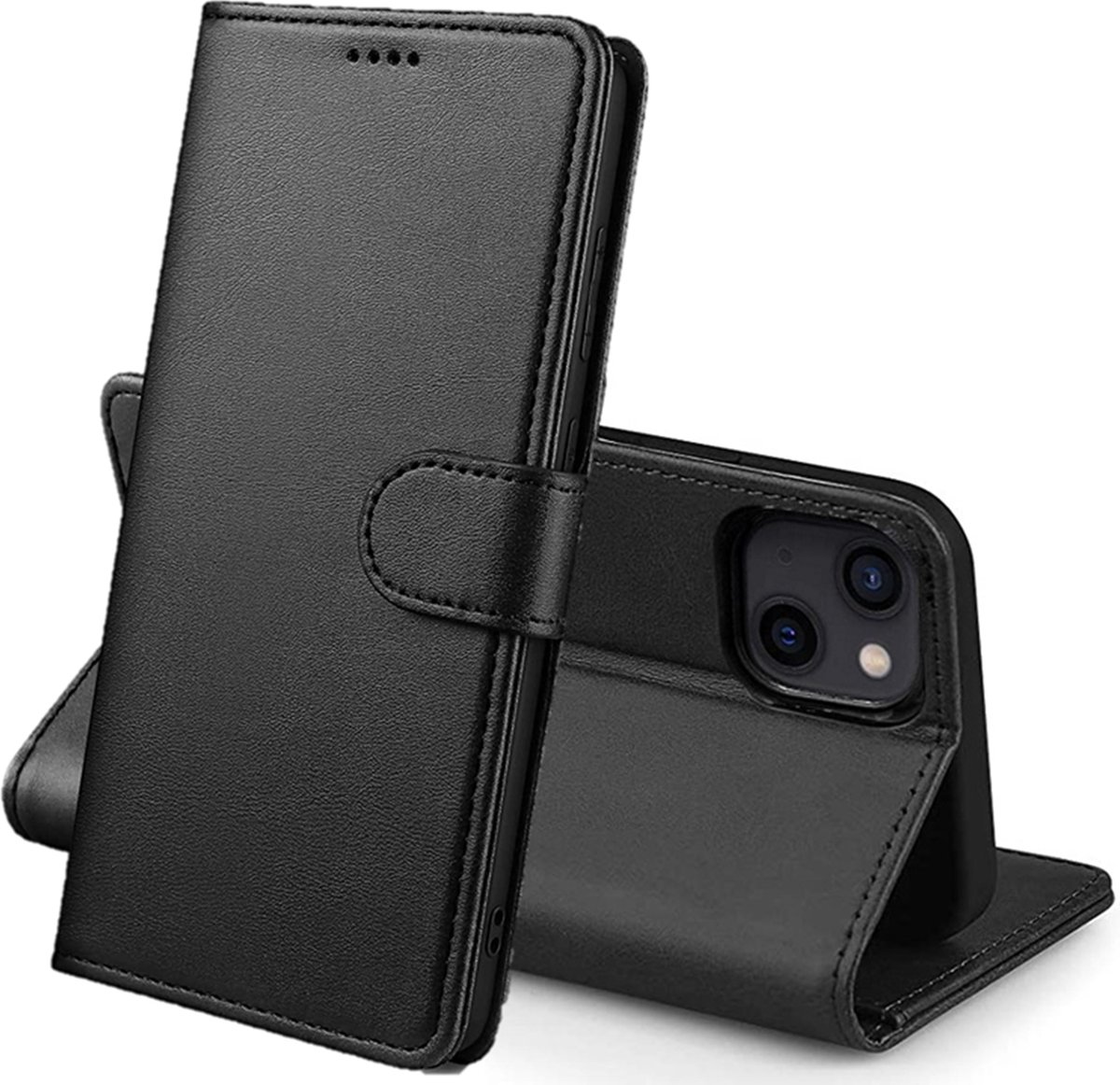 Hoesje Portemonnee voor iPhone 14 Plus Zwarte portemonnee met magnetische klep en kaartopslag
