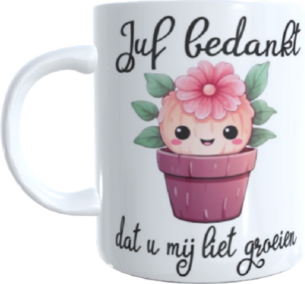 Koffie beker - thee mok Juf bedankt dat u mij liet groeien met bloem motief