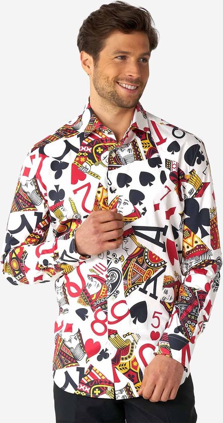 OppoSuits King Of Clubs Shirt - Heren Overhemd - Casual Kaartspel Shirt - Meerkleurig - Maat EU 45/46