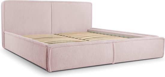 InspireME - Bed 04 - Tweepersoonsbed met Fluwelen Bekleding - 140x200 cm - Verstelbaar en Comfortabel - Pastelkleuren - Flamingo (Poso 52)
