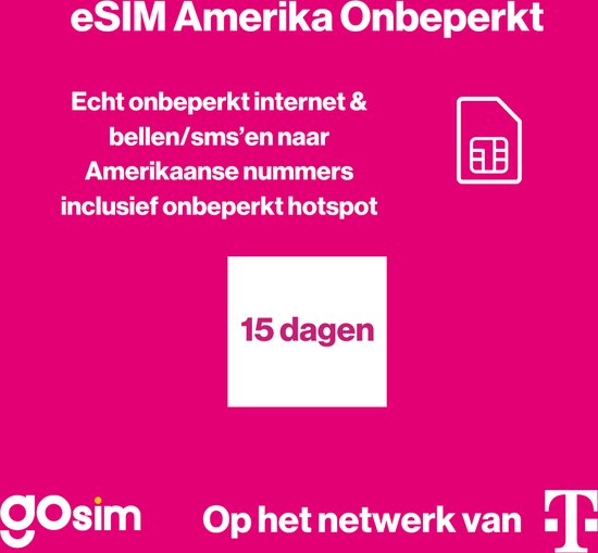 Onbeperkt 5G in Amerika (15 dagen) eSIM USA GoSIM bol
