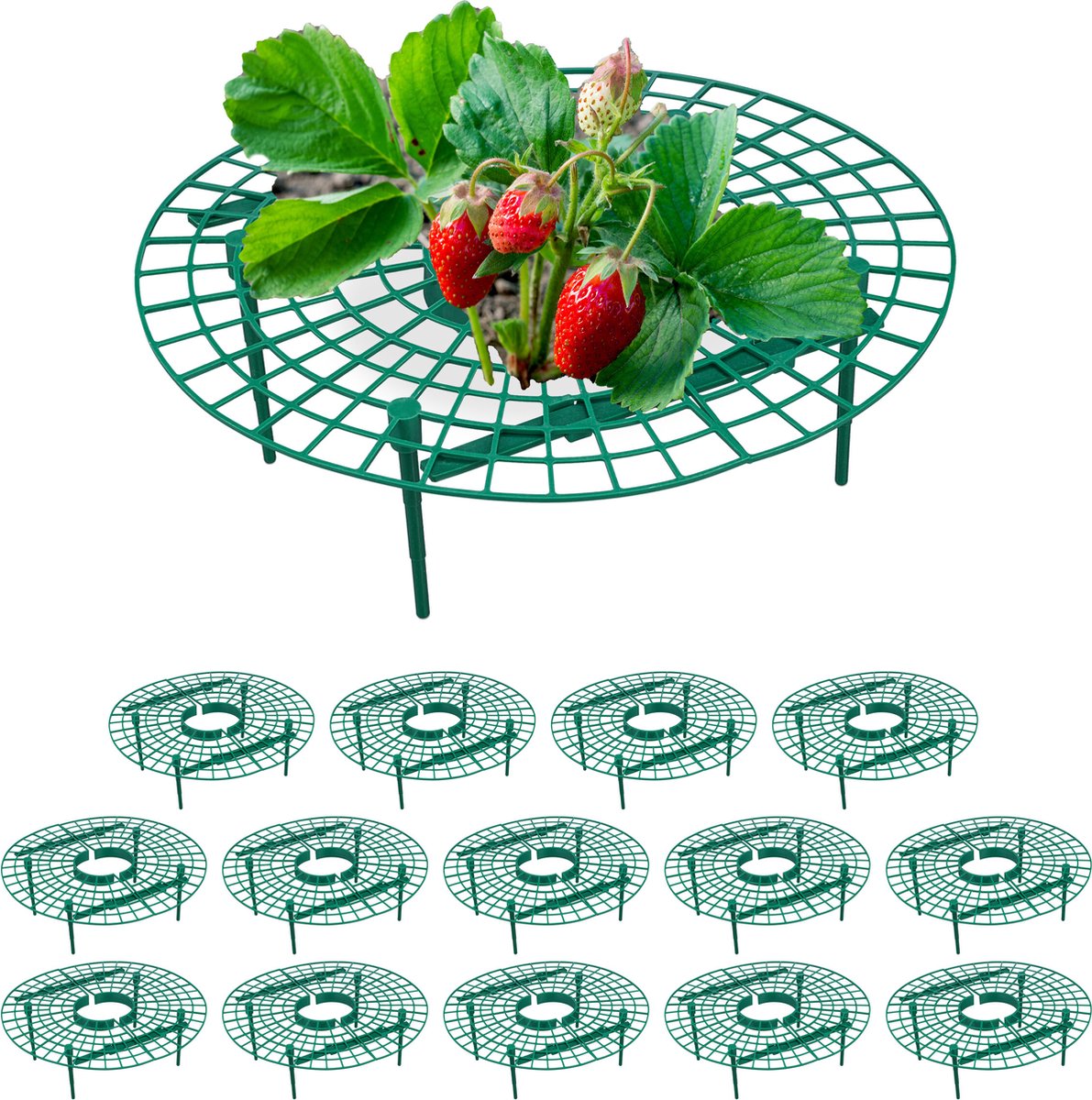 Relaxdays plantensteun aardbeien, set van 15, kunststof, voor betere oogst, bescherming tegen slakken & schimmel, groen