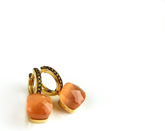 Zilveren oorringen oorbellen geelgoud verguld model pomellato met oranje steen